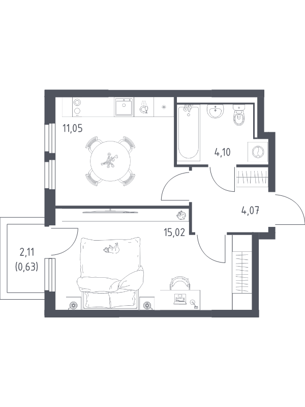 1 ккв 34,9 м²