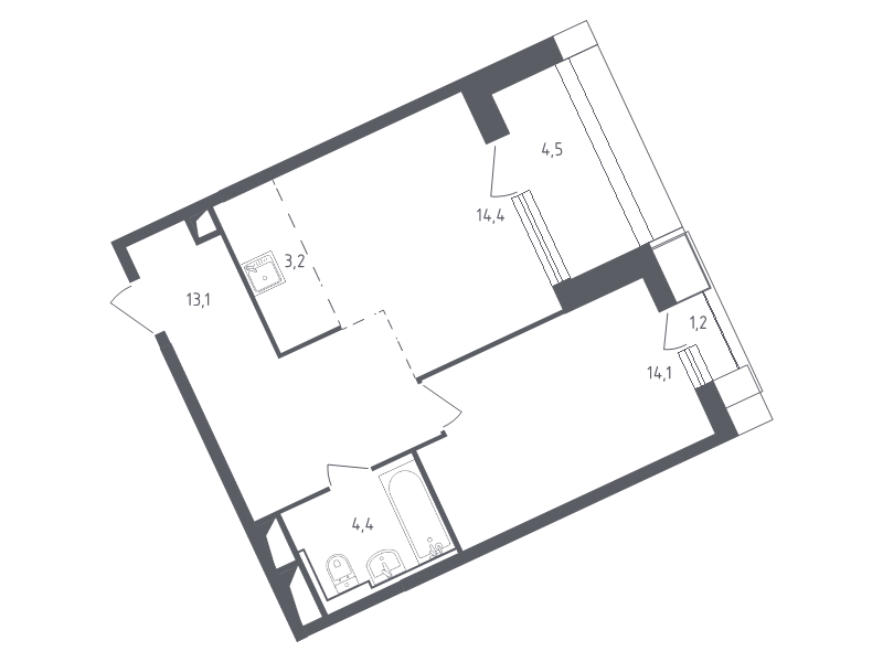2 ккв (Евро) 54,2 м²