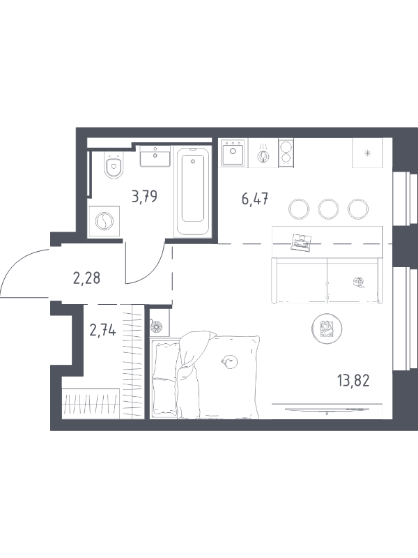 Студия 29,1 м²
