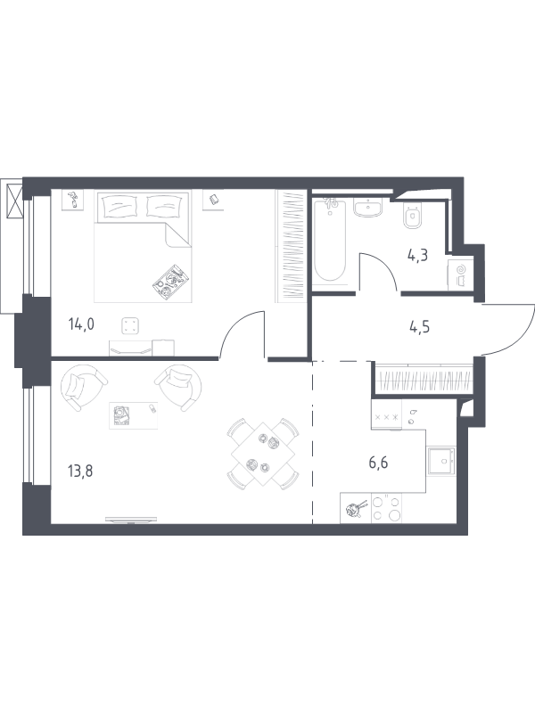 2 ккв (Евро) 43,1 м²