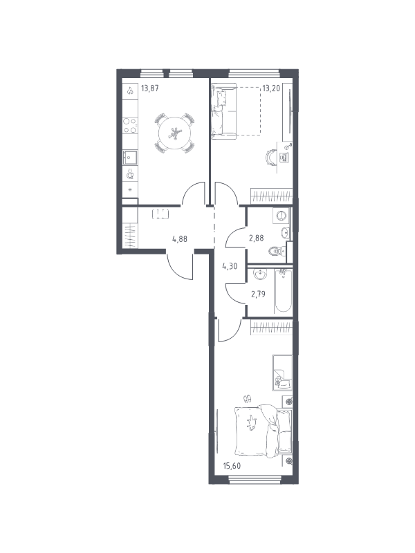 2 ккв 57,5 м²