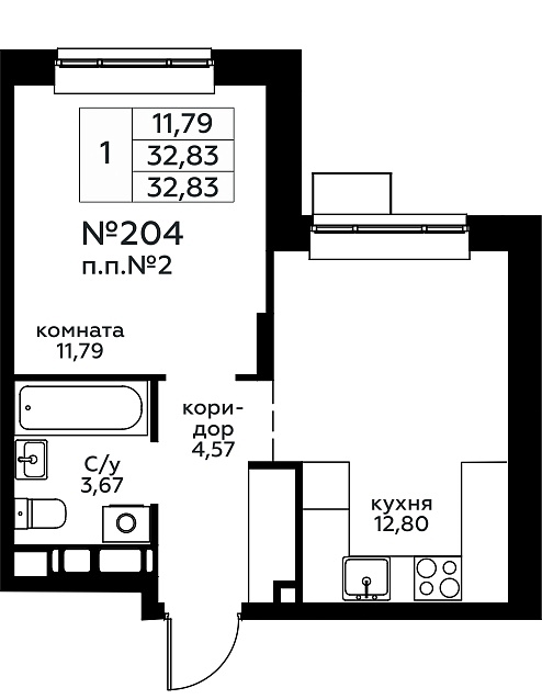 1 ккв 32,6 м²
