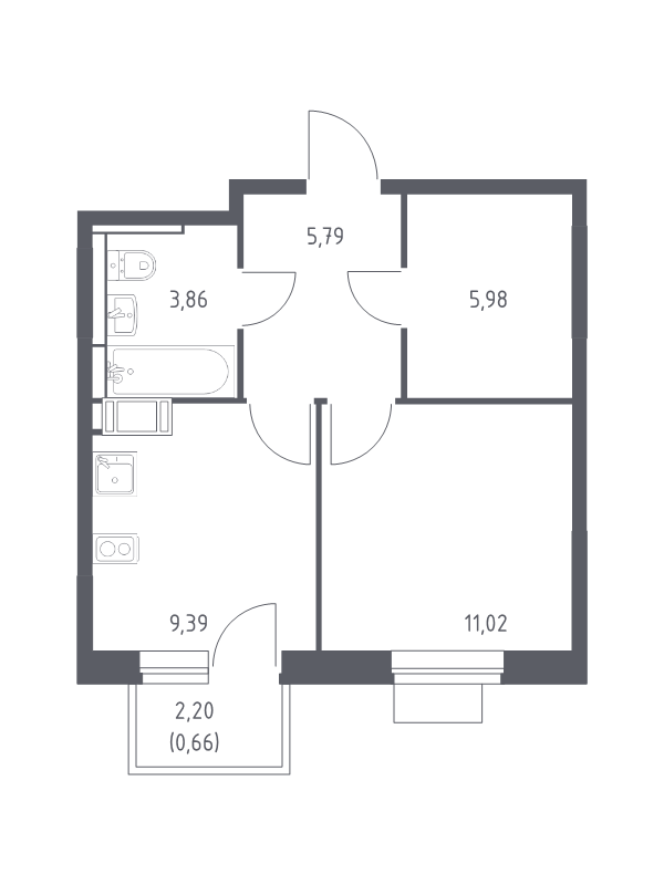 1 ккв 36,7 м²