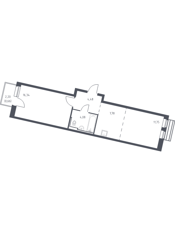 2 ккв (Евро) 44,6 м²