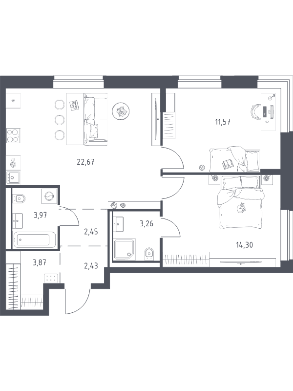 3 ккв (Евро) 64,5 м²