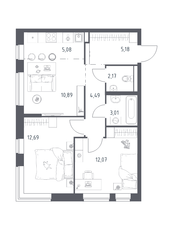3 ккв (Евро) 55,6 м²