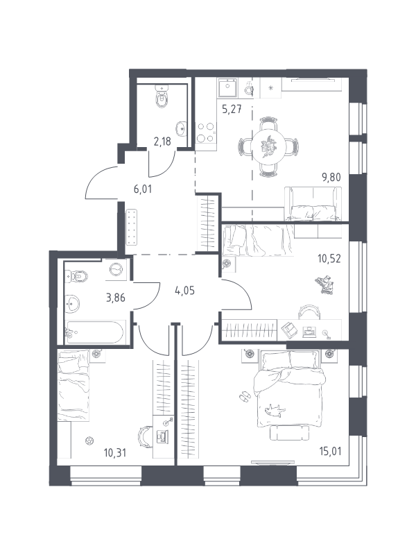 4 ккв (Евро) 67 м²