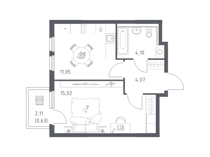 1 ккв 34,9 м²
