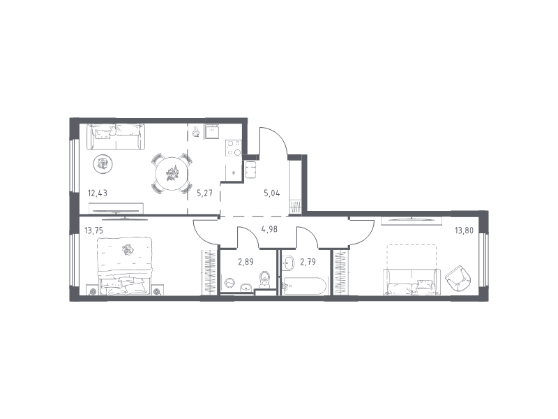 3 ккв (Евро) 61 м²