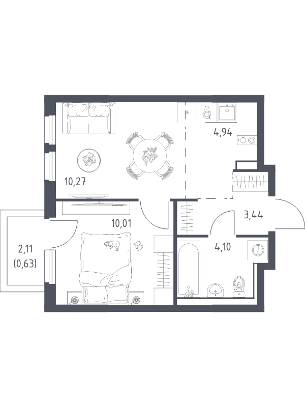 2 ккв (Евро) 33,4 м²