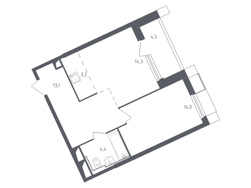 2 ккв (Евро) 53,8 м²