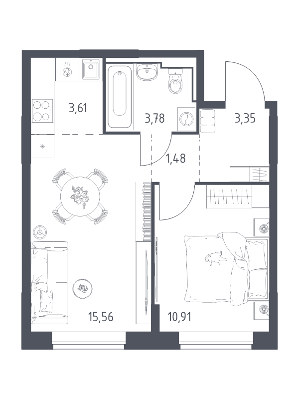 2 ккв (Евро) 38,7 м²