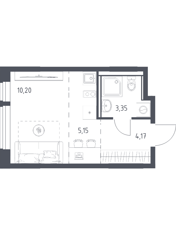 Студия 22,9 м²