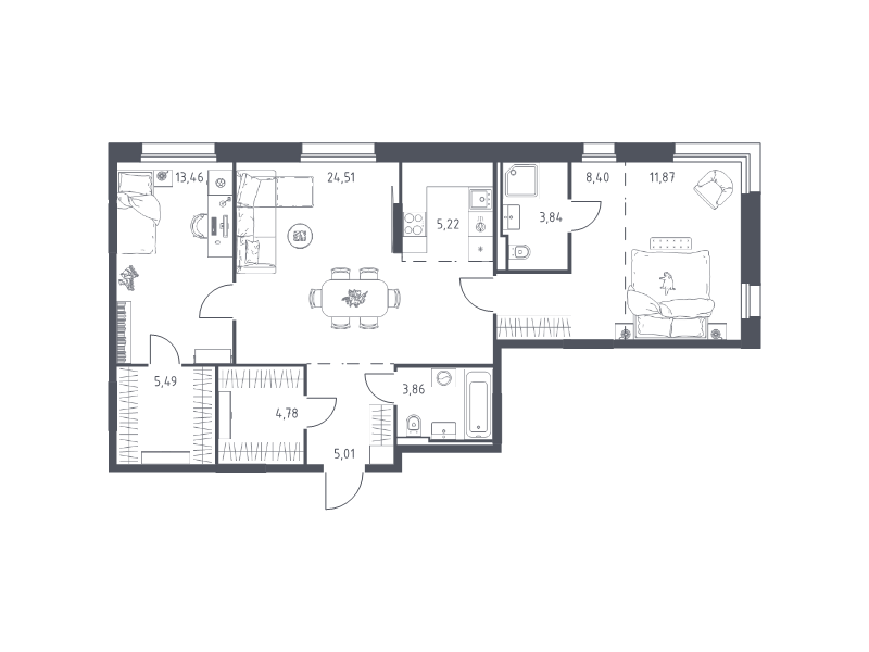 3 ккв (Евро) 86,4 м²