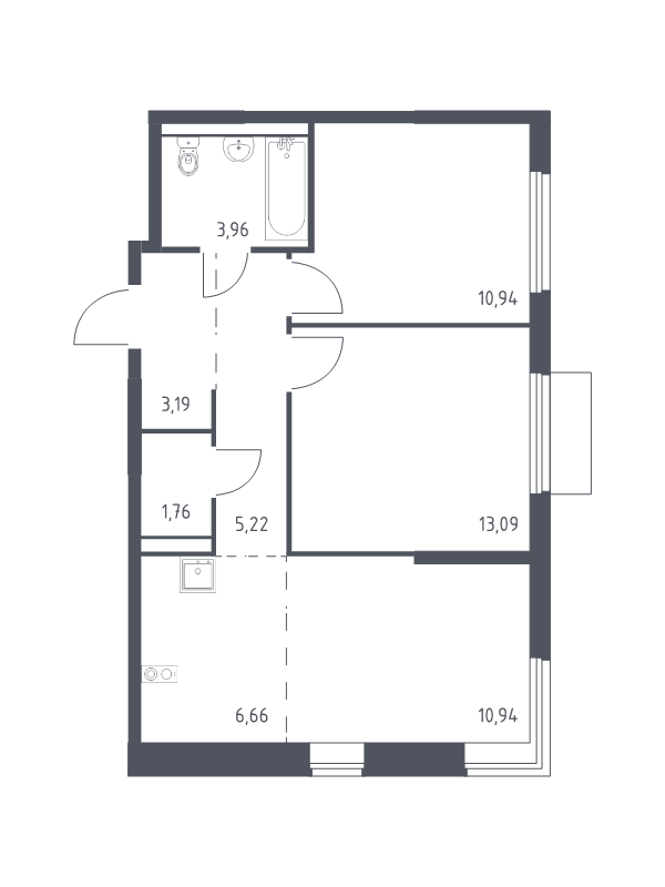 3 ккв (Евро) 55,8 м²
