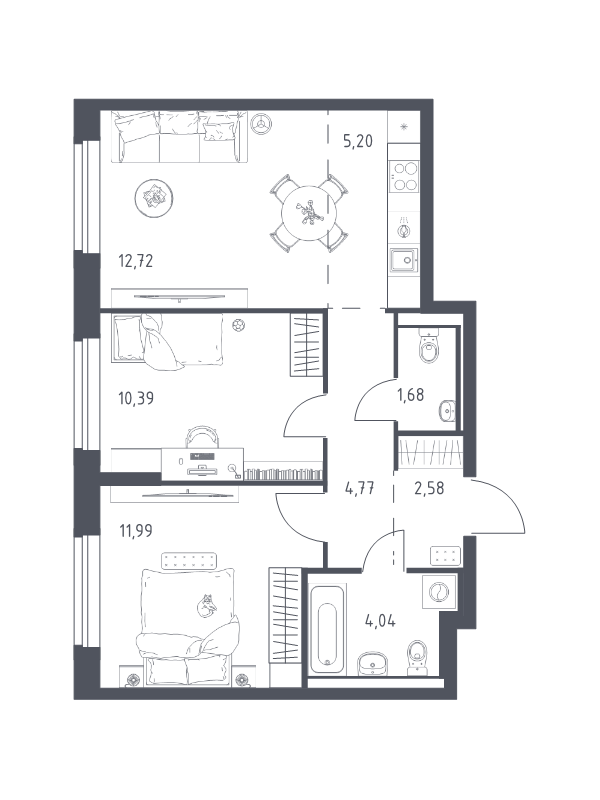 3 ккв (Евро) 53,4 м²