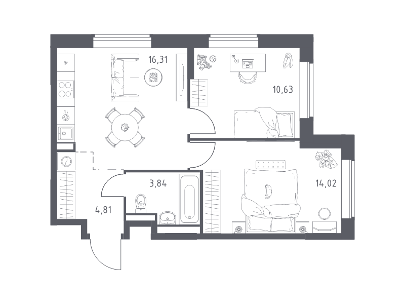3 ккв (Евро) 49,6 м²