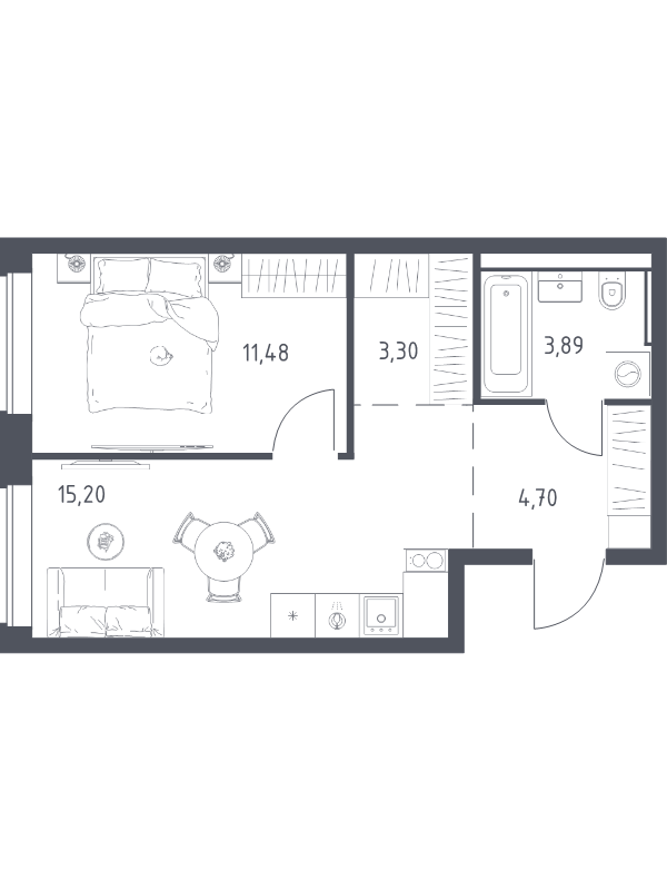 2 ккв (Евро) 38,6 м²
