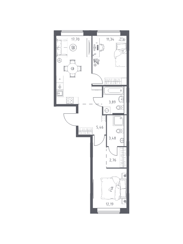 3 ккв (Евро) 56,8 м²