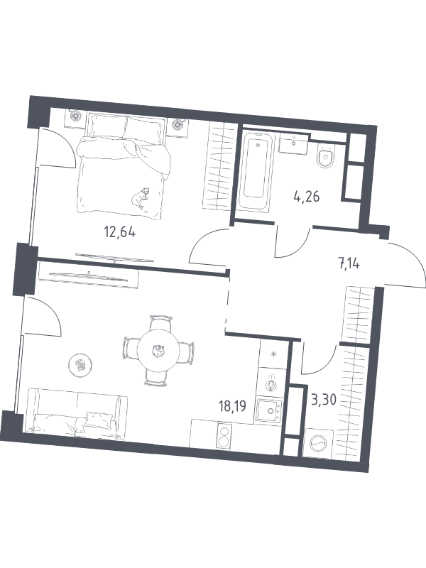 2 ккв (Евро) 45,5 м²