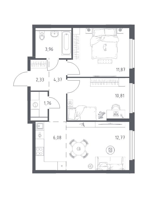 3 ккв (Евро) 54 м²