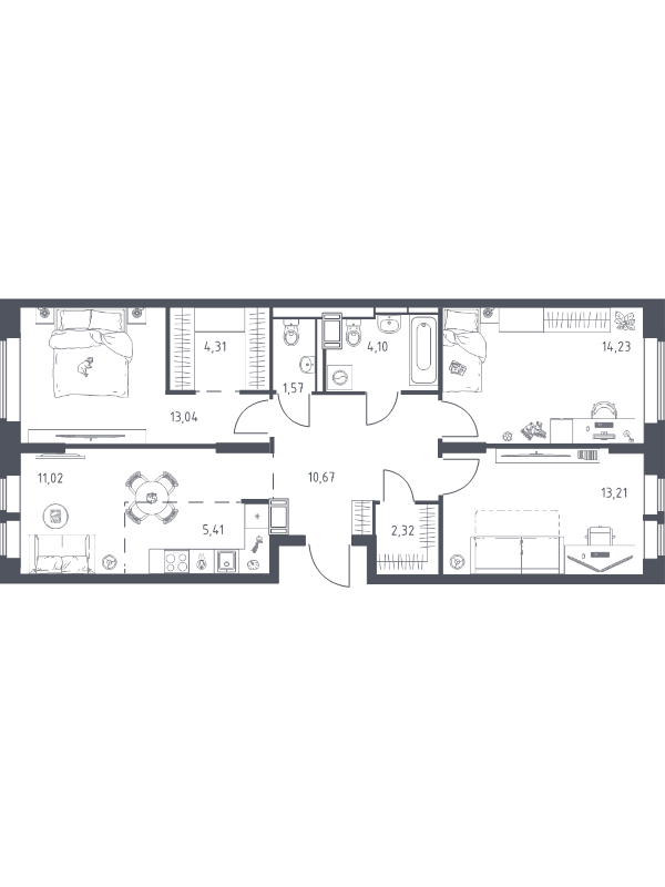 4 ккв (Евро) 79,9 м²