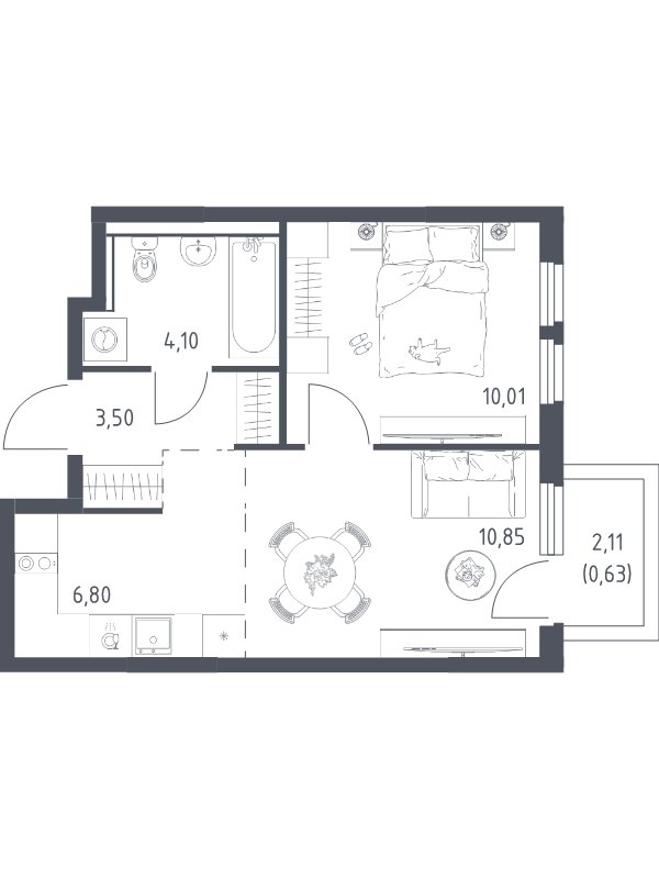 2 ккв (Евро) 35,9 м²