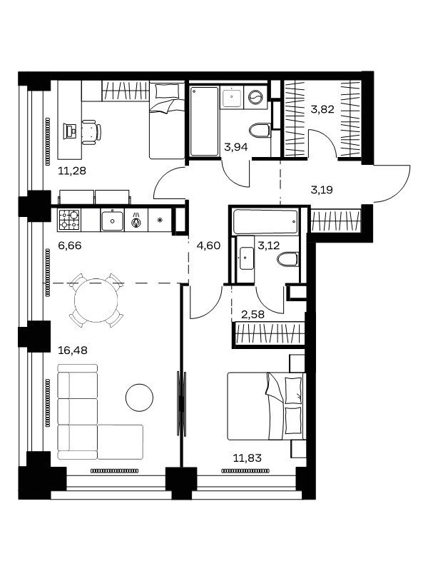 3 ккв (Евро) 67,5 м²