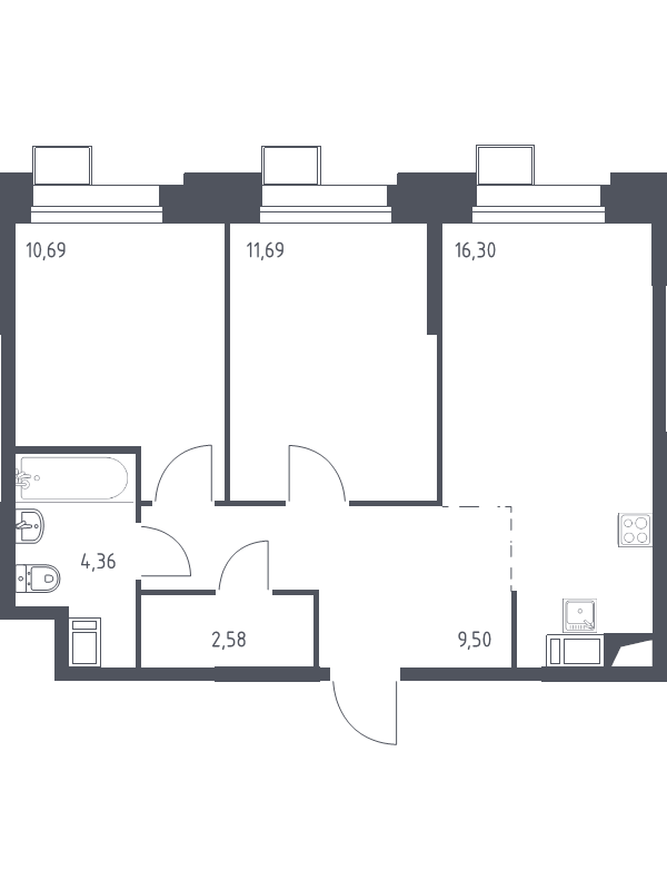 3 ккв (Евро) 55,3 м²