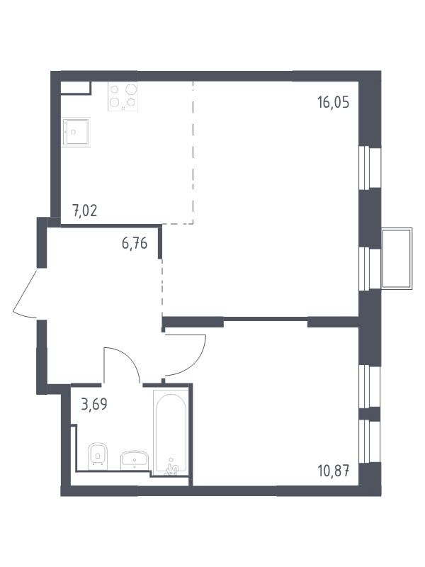 2 ккв (Евро) 44,7 м²