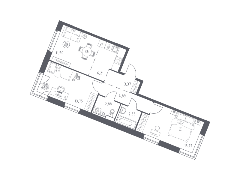 3 ккв (Евро) 59,2 м²