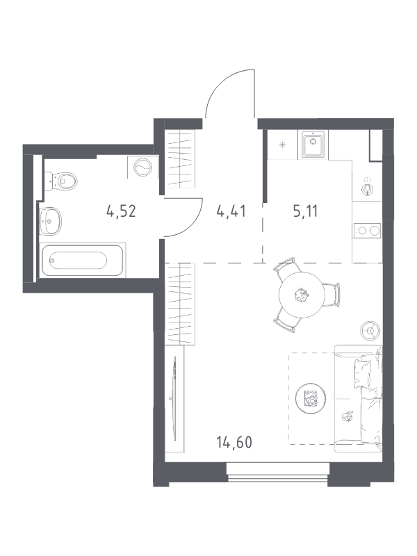 Студия 28,6 м²