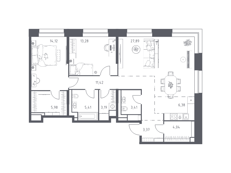 3 ккв (Евро) 98,5 м²