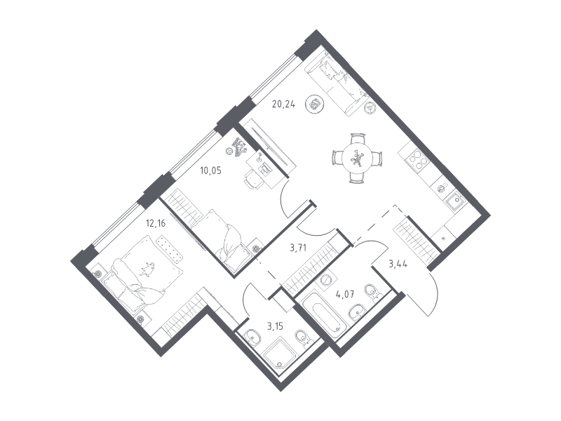3 ккв (Евро) 56,8 м²