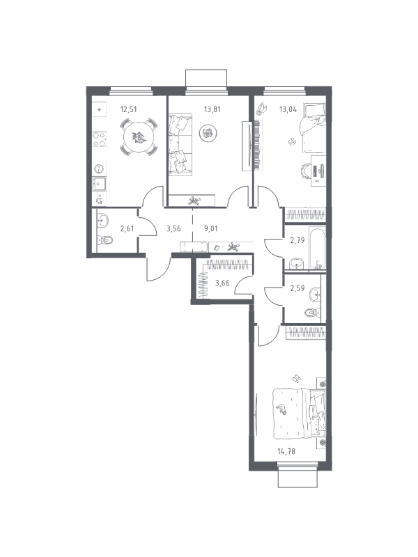 3 ккв 78,4 м²