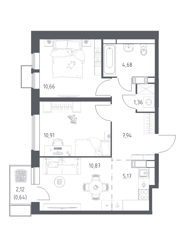 3 ккв (Евро) 52,2 м²