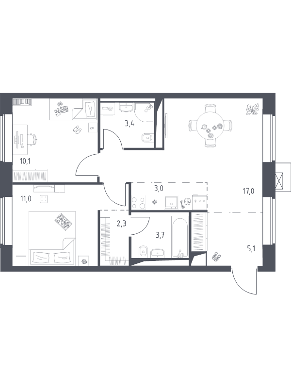 3 ккв (Евро) 55,6 м²