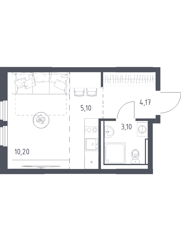 Студия 22,6 м²