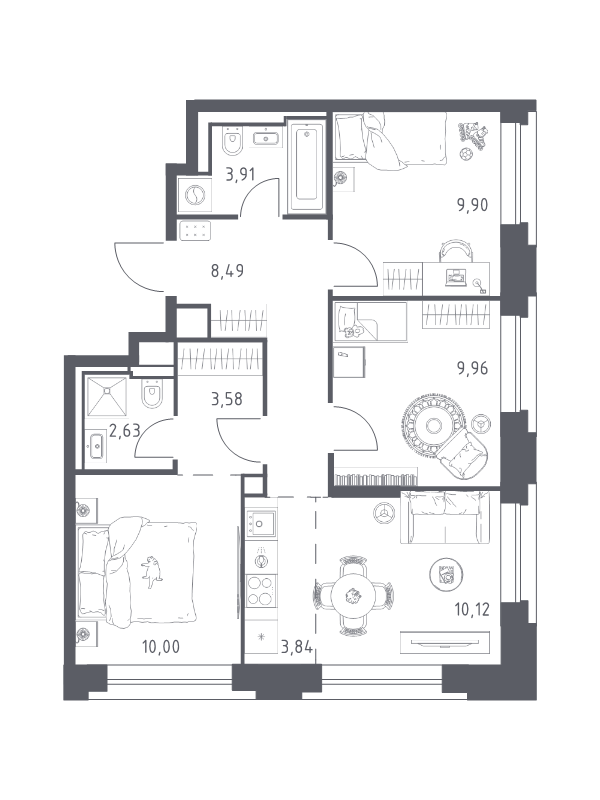 3 ккв 62,4 м²