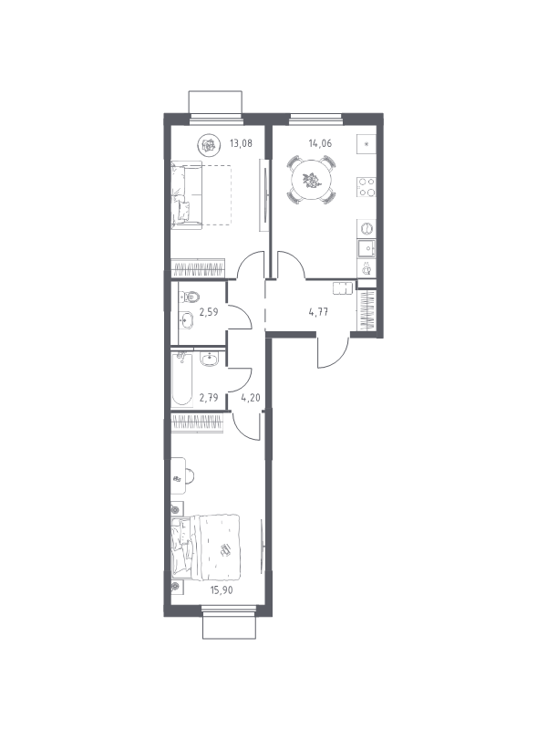 2 ккв 57,4 м²