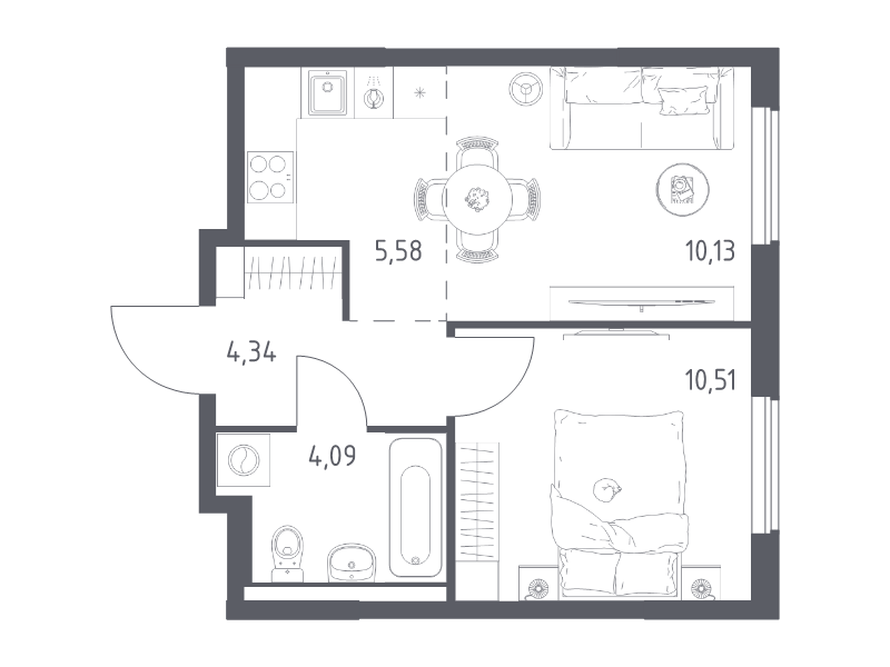 2 ккв (Евро) 34,7 м²