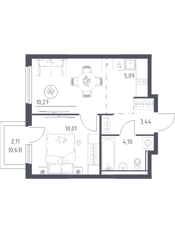 2 ккв (Евро) 33,5 м²