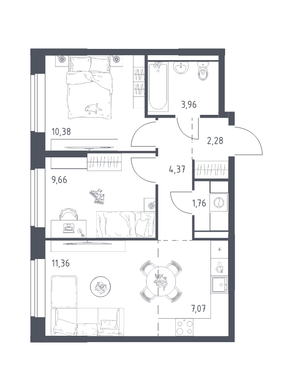3 ккв (Евро) 50,8 м²