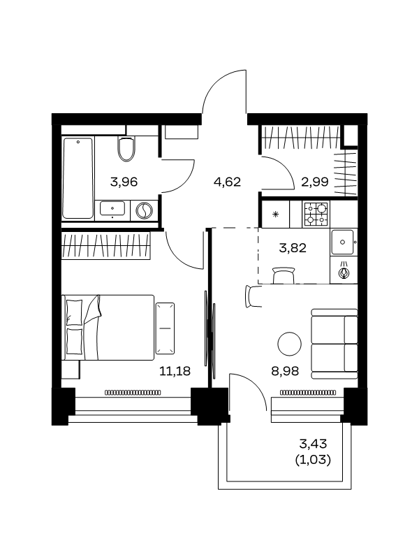 1 ккв 36,6 м²