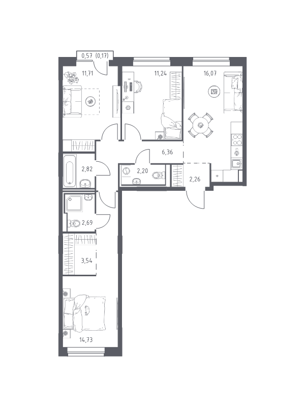 4 ккв (Евро) 73,8 м²