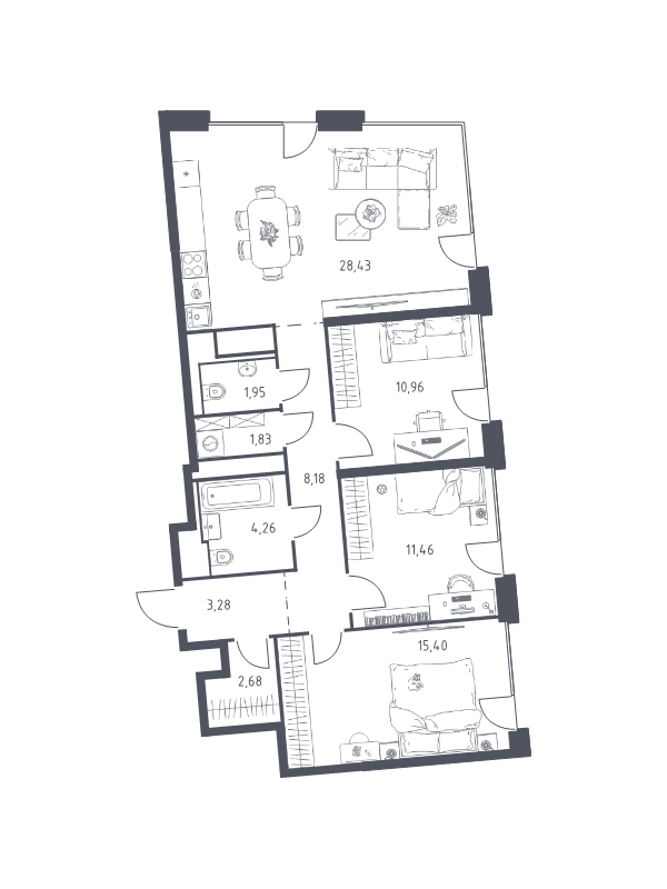 4 ккв (Евро) 88,4 м²