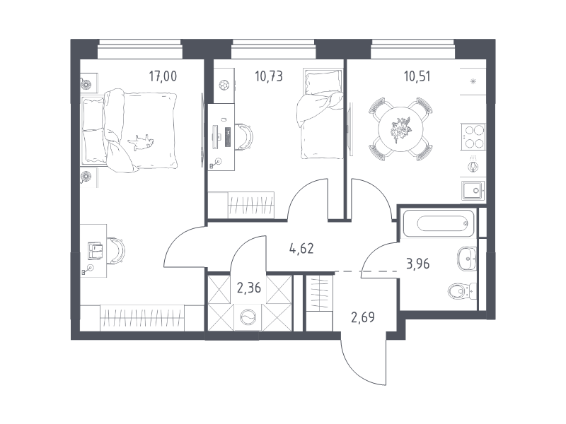 2 ккв 51,9 м²