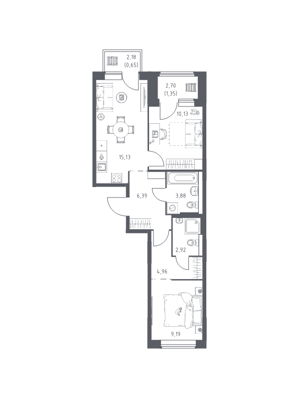 3 ккв (Евро) 54,6 м²