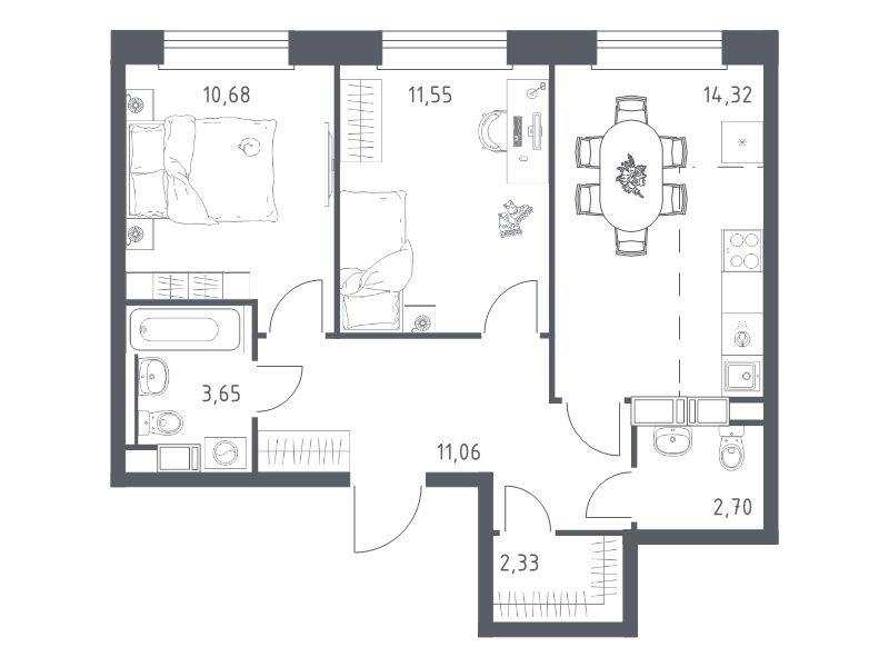 2 ккв 56,3 м²