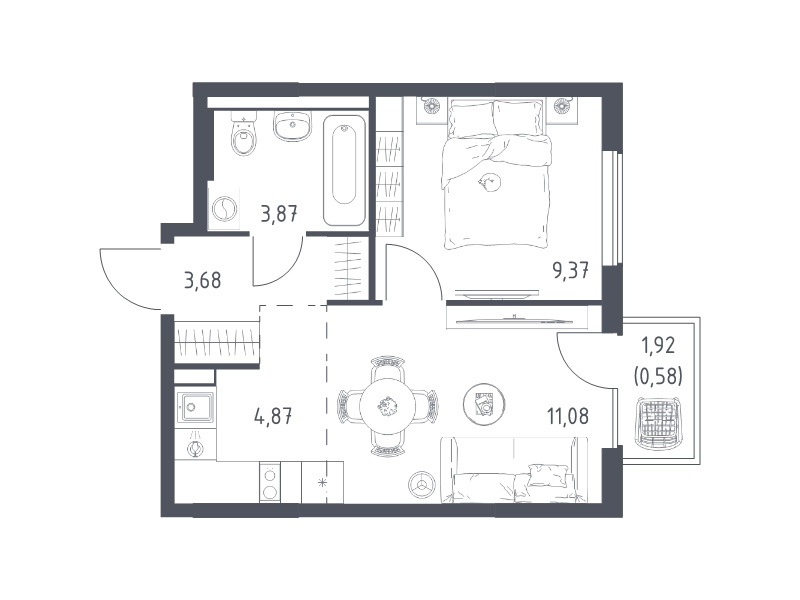 2 ккв (Евро) 33,5 м²